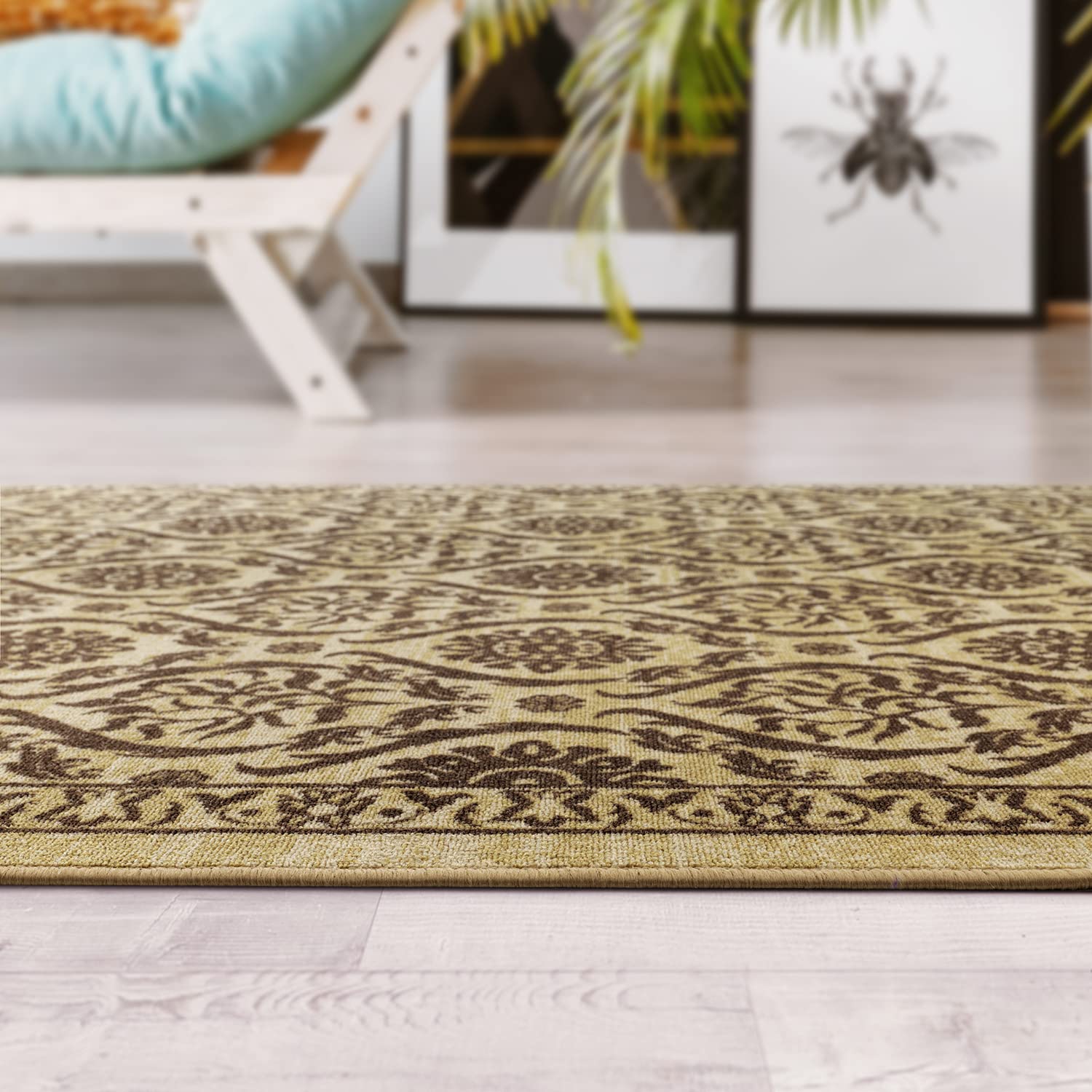 Antep Rugs Alfombras Non-Skid (Non-Slip) 8x10 Rubber Backing Floral Geometric Low Profile Pile Indoor Area Rugs (Brown, 7'10" x 10')