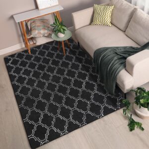 Chicrug Shag Geometric 4x6 Area Rug for Living Room, Large Modern Memory Foam Indoor Carpet, Fluffy Rug for Bedroom Bedside Room Decor for Family Girls Kids Nursery, Black/White