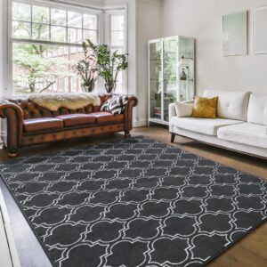 amearea fluffy indoor trellis rug, soft moroccan home rugs for bedroom, shag modern area rug for living room kids room nursery, easy clean, geometry home decor low pile carpet, dark grey 4x6 feet