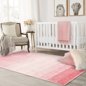 Wonnitar Washable 3x5 Area Rug,Pink Rugs for Girls Bedroom,Contemporary Ombre Nursery Soft Mat for Baby Girl,Modern Non-Skid Faux Wool Indoor Carpet for Bathroom Dorm Bedside