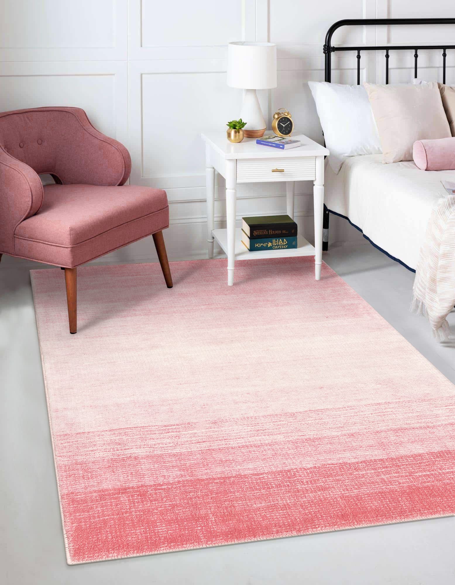 Wonnitar Washable 3x5 Area Rug,Pink Rugs for Girls Bedroom,Contemporary Ombre Nursery Soft Mat for Baby Girl,Modern Non-Skid Faux Wool Indoor Carpet for Bathroom Dorm Bedside