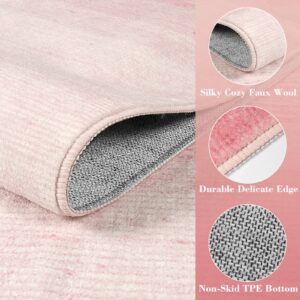 Wonnitar Washable 3x5 Area Rug,Pink Rugs for Girls Bedroom,Contemporary Ombre Nursery Soft Mat for Baby Girl,Modern Non-Skid Faux Wool Indoor Carpet for Bathroom Dorm Bedside