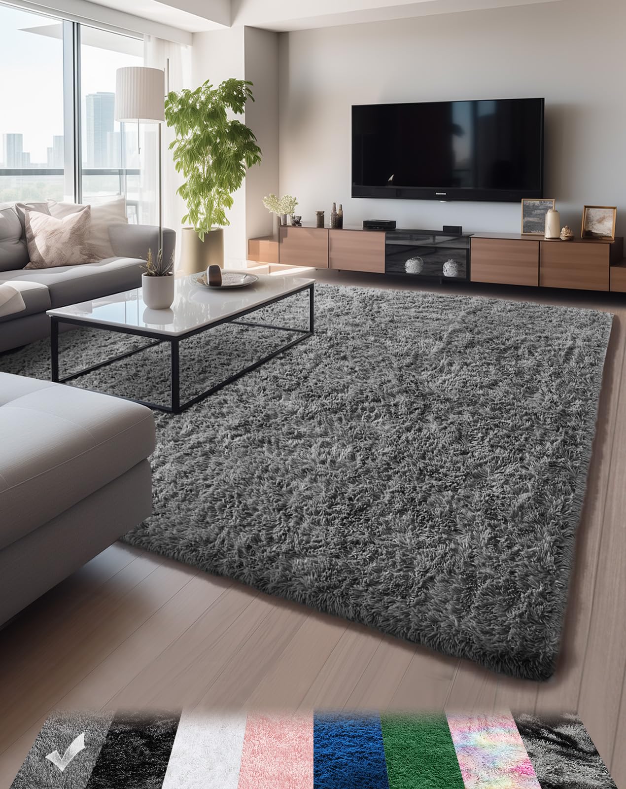 Ophanie Machine Washable 5x8 Rugs for Living Room,Grey Fluffy Carpet Large Fuzzy Plush Shag Comfy Soft, Non-Slip Indoor Floor Carpet,for Kids Boys Girls, Room,Bedroom,Playroom, Home Decor Aesthetic