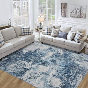 area rug living room rugs: 5x7 washable rug with anti-slip backing non-shedding stain-resistant foldable modern abstract carpet for bedroom dining room nursery home office (blue)