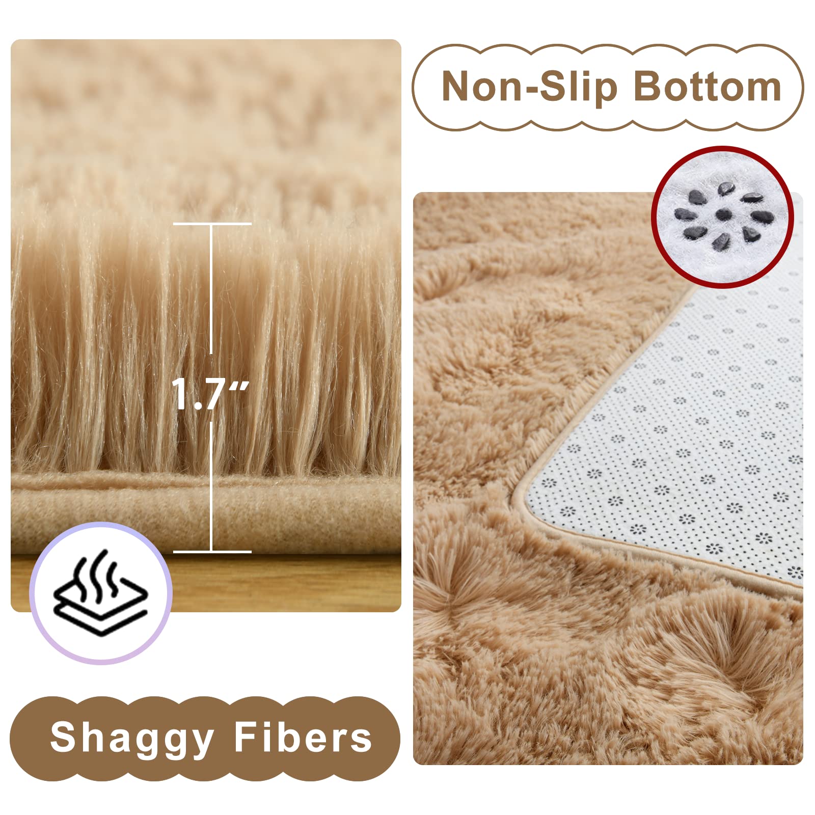 Ompaa Beige 8x10 Feet Large Area Rugs Fluffy Living Room Carpet, Wall to Wall Big Shag Light Tan Rug for Bedroom Kids Playroom Classroom Nursery Home Office Decor