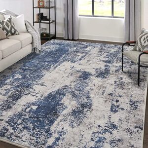 Area Rug Living Room Rugs: 8x10 Large Soft Indoor Carpet Modern Abstract Decor Rug with Non Slip Rubber Backing for Under Dining Table Nursery Home Office Bedroom Blue