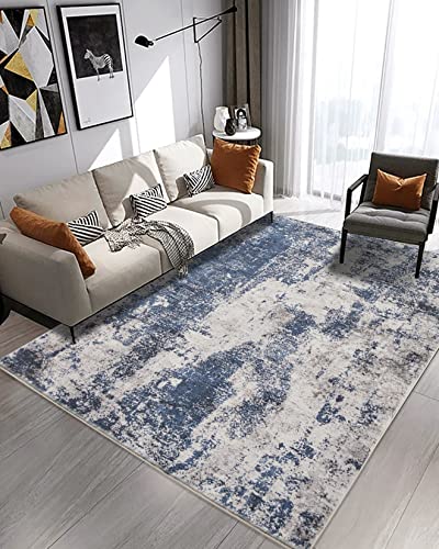 Area Rug Living Room Rugs: 8x10 Large Soft Indoor Carpet Modern Abstract Decor Rug with Non Slip Rubber Backing for Under Dining Table Nursery Home Office Bedroom Blue