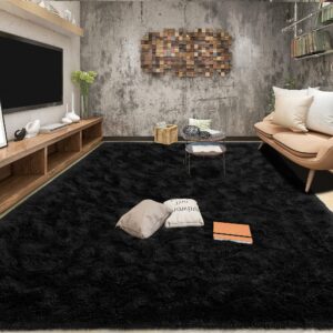 Tepook Super Soft Fluffy Rug for Bedroom, Modern Shaggy Rug Fuzzy Kids Rug for Living Room, Plush Indoor Nursery Home Decor Rug with Non-Slip Bottom, Black, 6 X 9 Feet