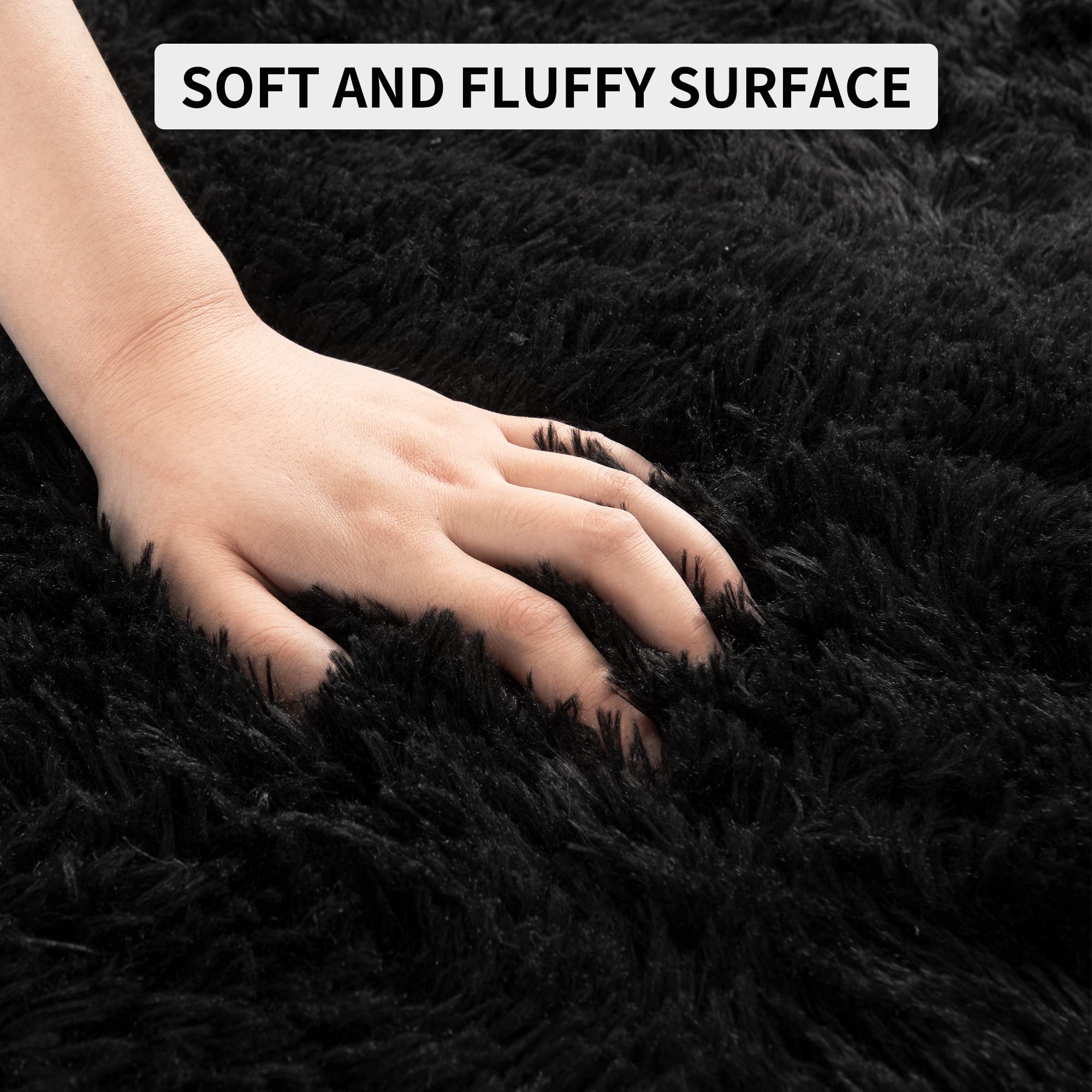 Tepook Super Soft Fluffy Rug for Bedroom, Modern Shaggy Rug Fuzzy Kids Rug for Living Room, Plush Indoor Nursery Home Decor Rug with Non-Slip Bottom, Black, 6 X 9 Feet