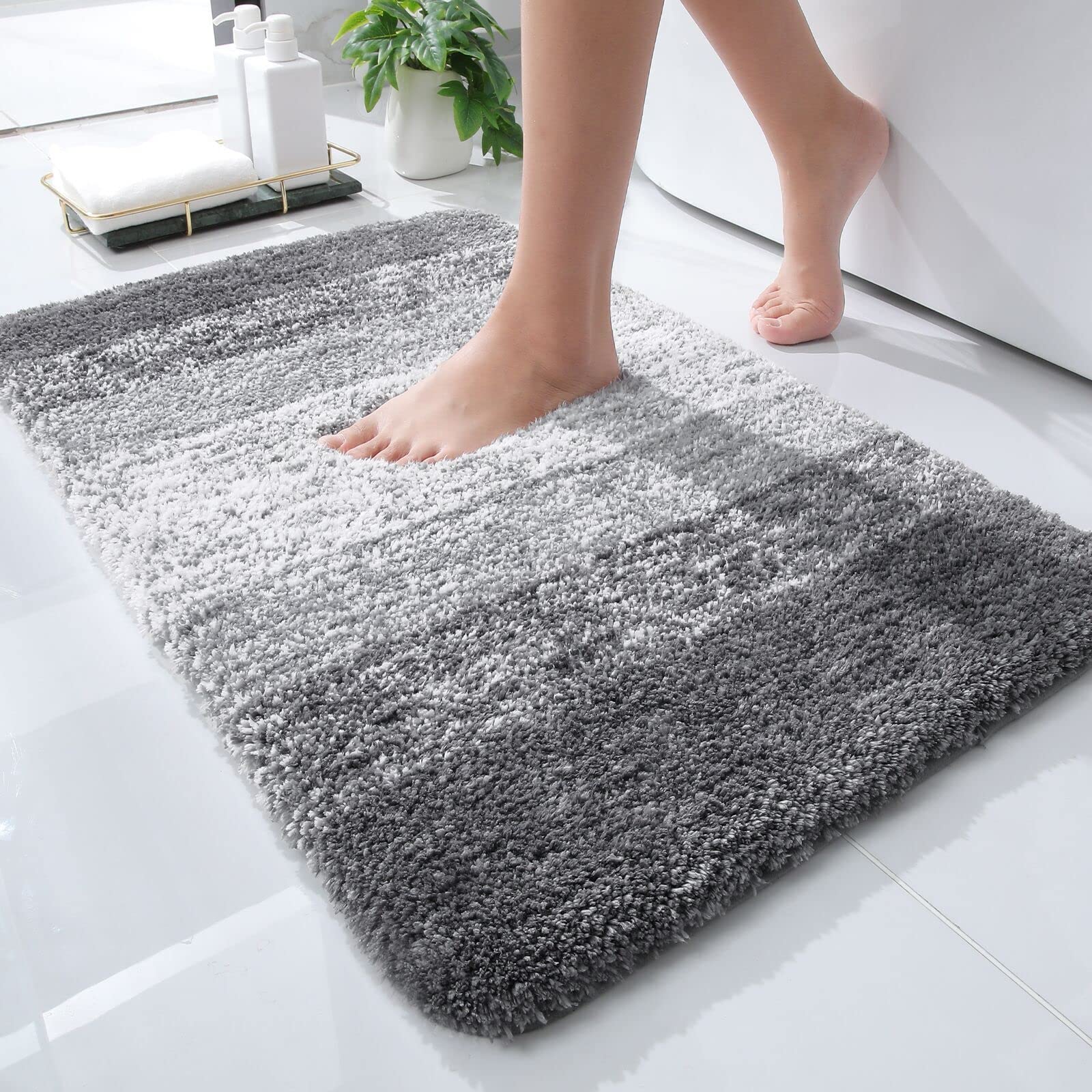 OLANLY Bathroom Rugs Mat 30x20, Extra Soft and Absorbent Microfiber Bath Rugs, Non-Slip Plush Shaggy Bath Carpet, Machine Wash Dry, Bath Mat for Bathroom Floor, Tub and Shower, Grey