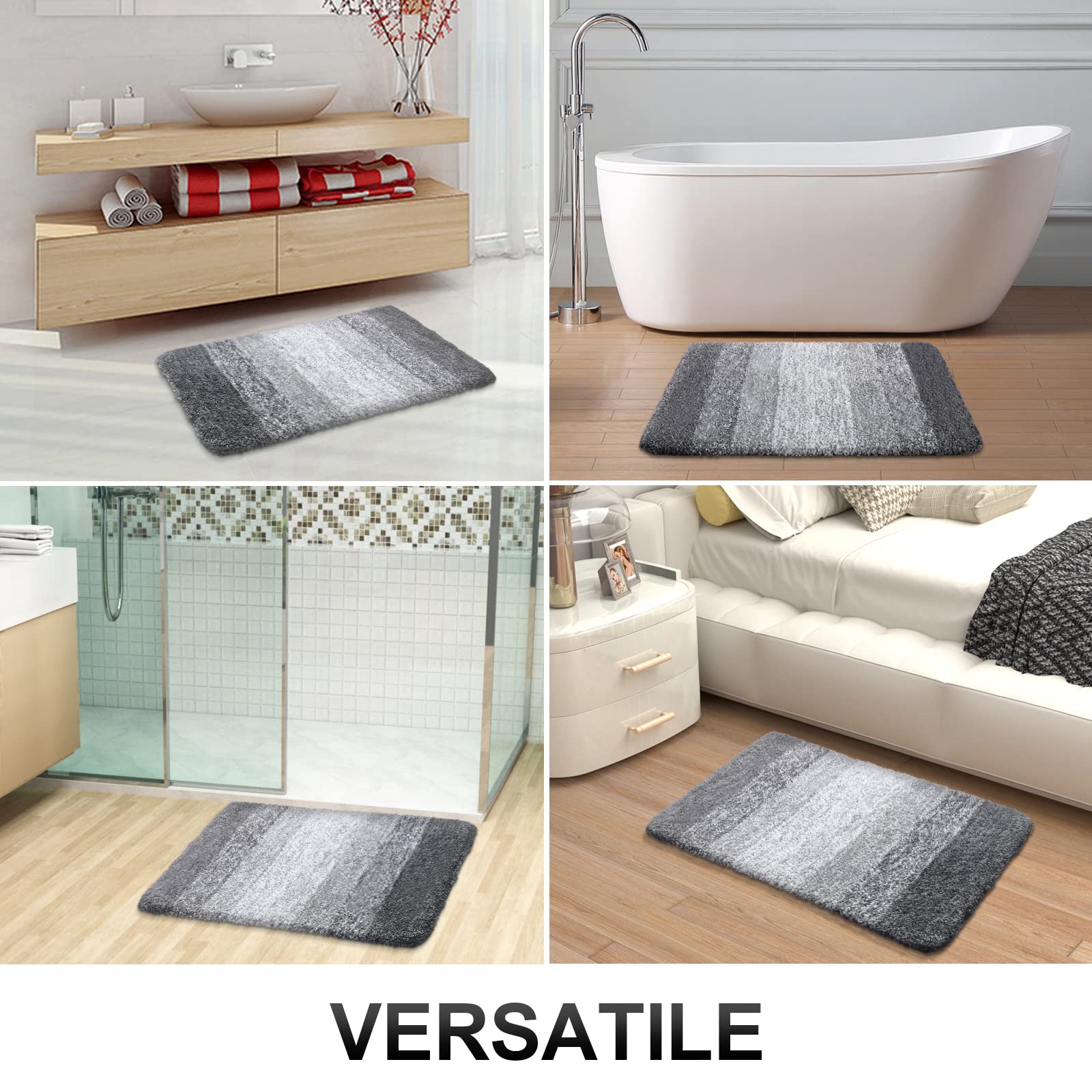 OLANLY Bathroom Rugs Mat 30x20, Extra Soft and Absorbent Microfiber Bath Rugs, Non-Slip Plush Shaggy Bath Carpet, Machine Wash Dry, Bath Mat for Bathroom Floor, Tub and Shower, Grey