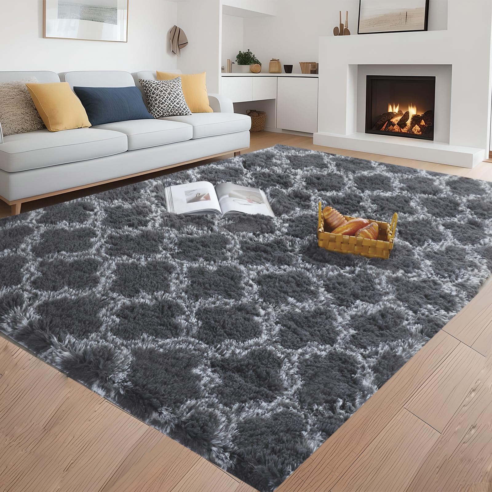 Poboton 2X3 Grey Carpet for Living Room Soft Luxury Bedroom Large Fluffy Plush Area Rug Shaggy Big Comfy Carpet