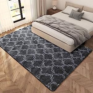 Poboton 2X3 Grey Carpet for Living Room Soft Luxury Bedroom Large Fluffy Plush Area Rug Shaggy Big Comfy Carpet