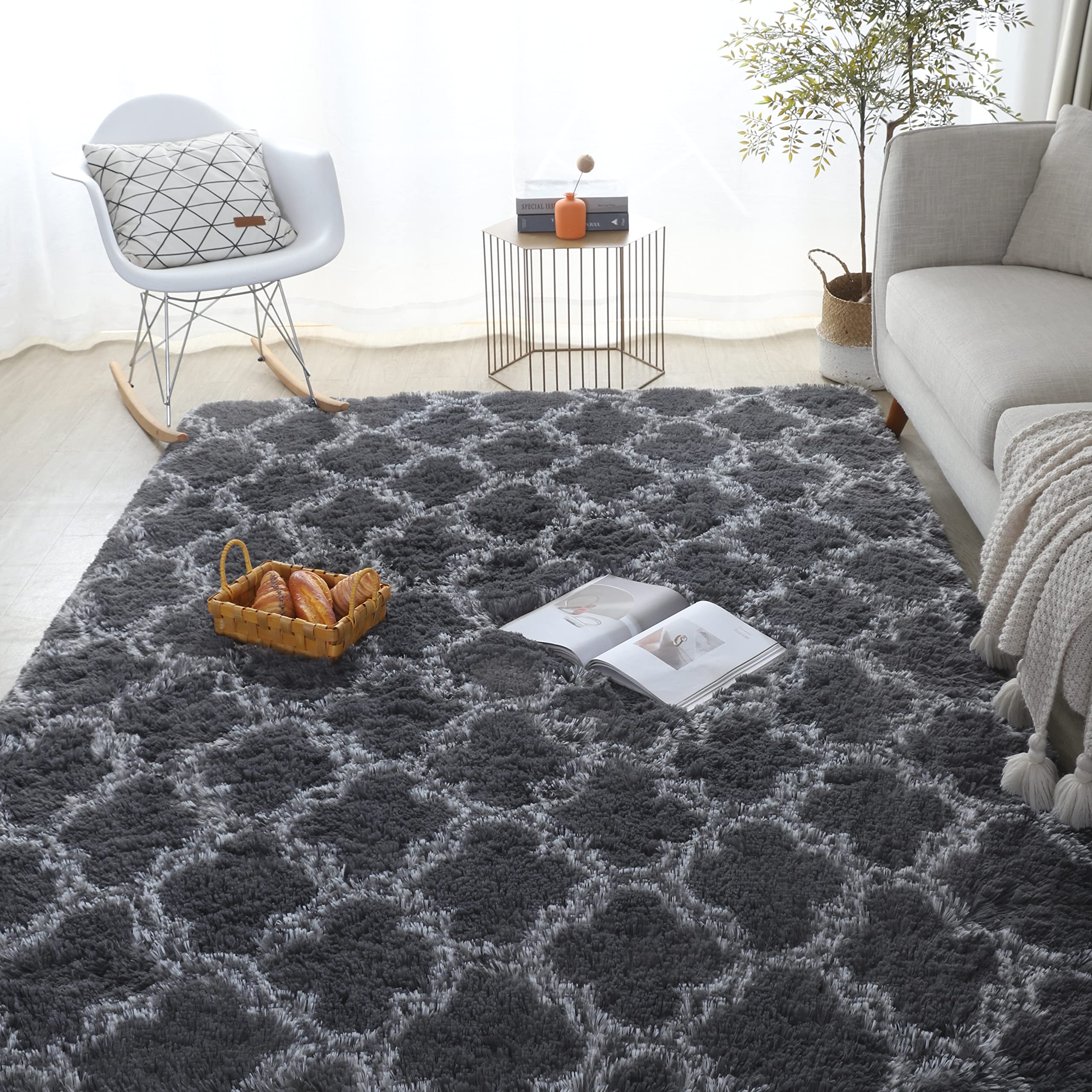 Poboton 2X3 Grey Carpet for Living Room Soft Luxury Bedroom Large Fluffy Plush Area Rug Shaggy Big Comfy Carpet