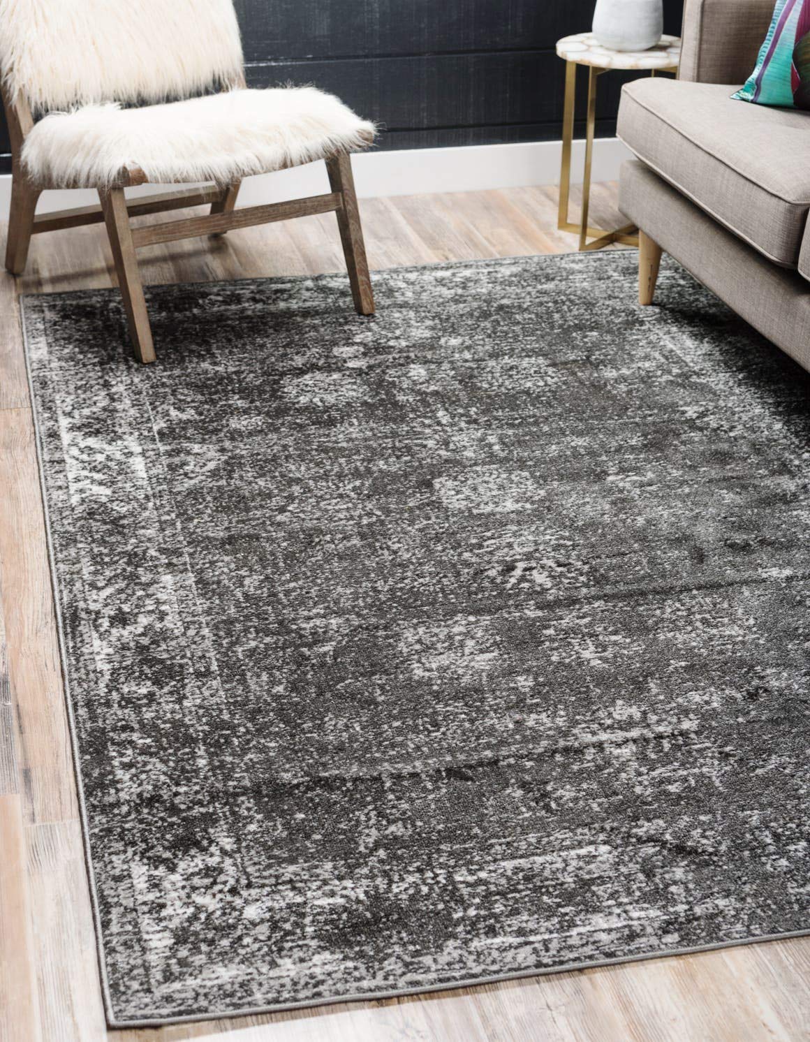 Unique Loom Sofia Collection Area Rug - Casino (6' 1" x 9' Rectangle, Dark Gray/ Ivory)