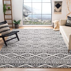 SAFAVIEH Tulum Collection Area Rug - 9' x 12', Ivory & Black, Moroccan Boho Tribal Design, Non-Shedding & Easy Care, Ideal for High Traffic Areas in Living Room, Bedroom (TUL272B)