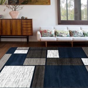 Rugshop Contemporary Modern Boxes Area Rug 5' 3" x 7' 3" Navy