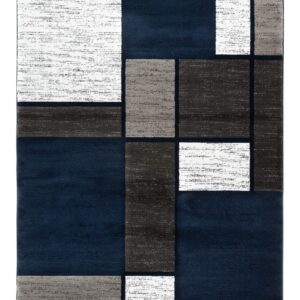 Rugshop Contemporary Modern Boxes Area Rug 5' 3" x 7' 3" Navy