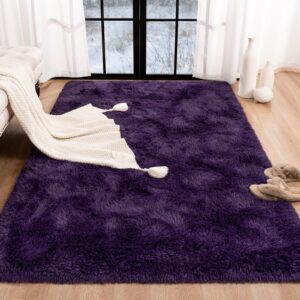 Fosirug Rugs for Bedroom 5x8 Feet Area Rug for Living Room Ultra Soft Shaggy Carpet for Home Decor Long Plush Fluffy Mat Faux Fur Rug for Bedside Nursery Kids Room College Drom, Purple