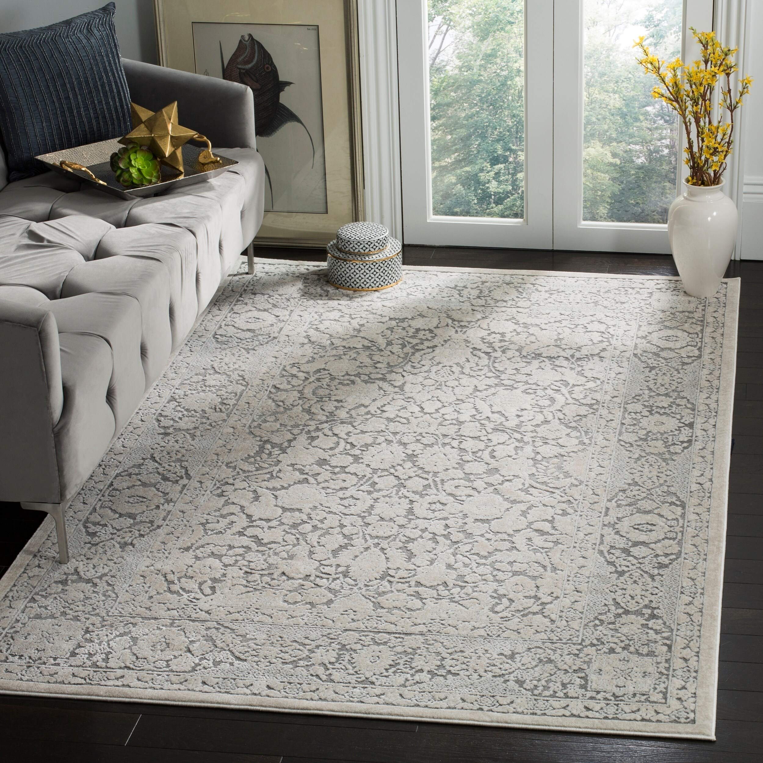 SAFAVIEH Reflection Collection Area Rug - 6' x 9', Dark Grey & Cream, Boho Tribal Distressed Design, Non-Shedding & Easy Care, Ideal for High Traffic Areas in Living Room, Bedroom (RFT667B)