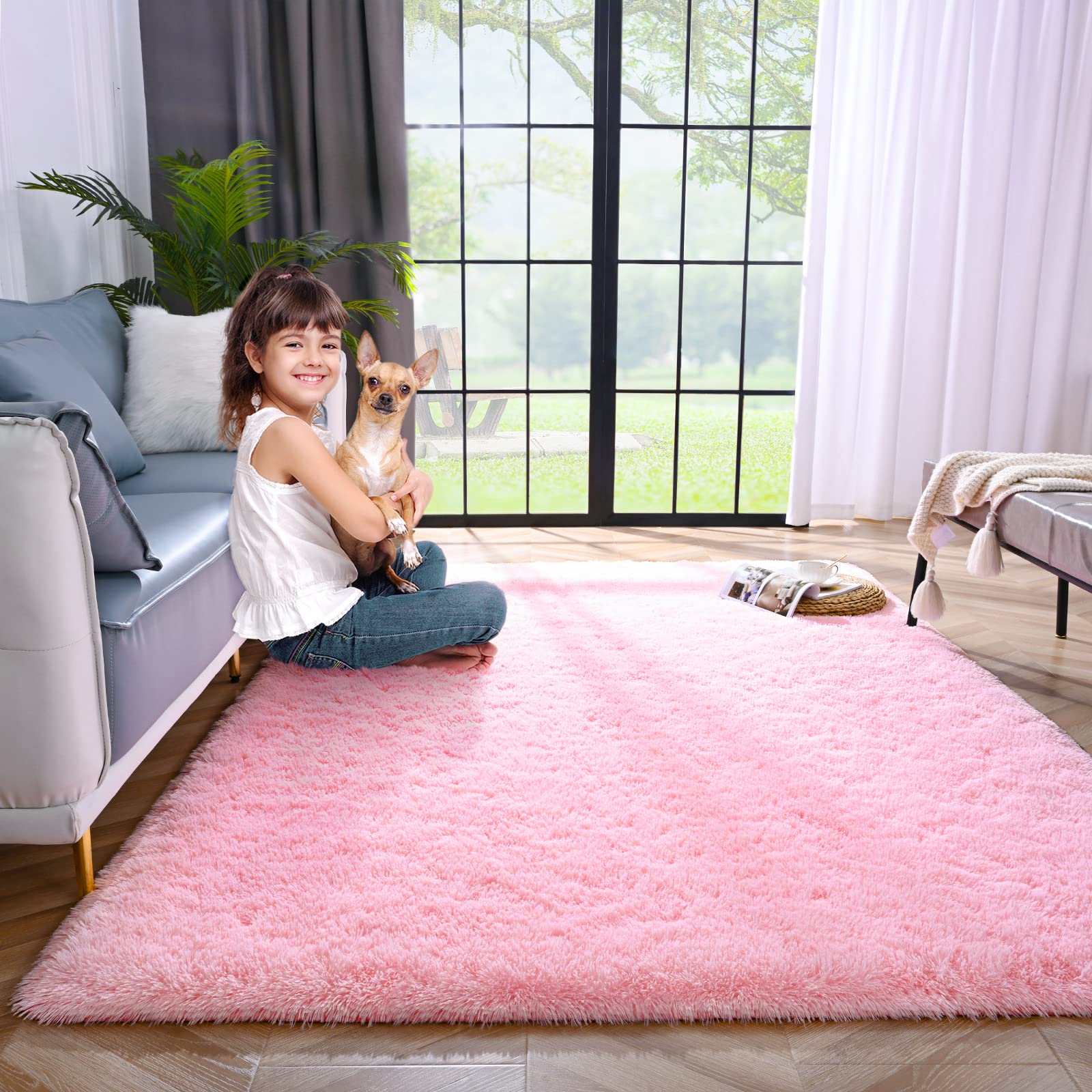 Lascpt Area Rugs for Living Room, Super Soft Fluffy Fuzzy Furry Shag Rug for Bedroom, Pink, 3x5, Plush Carpet Home Decor for Girls Kids Dorm Room, Accent Indoor Non-Slip Cute Baby Nursery Rug