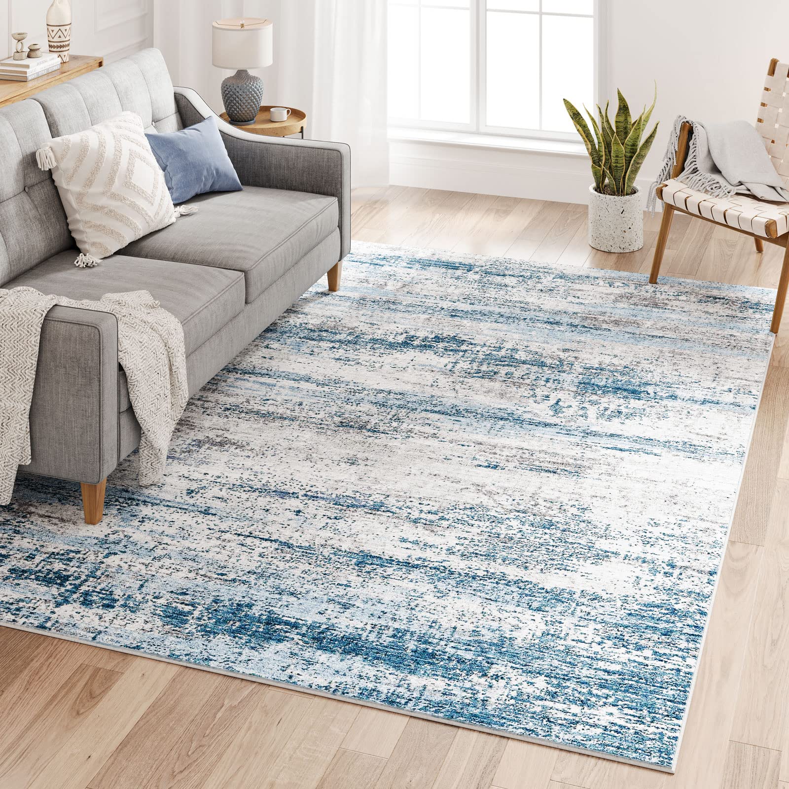 Dripex Abstract Contemporary Area Rugs, Coastal Blue 6x9 Soft Fluffy Rug Non-Shedding Bedroom Carpet for Living Room Kid/Laundry Room Kitchen, Washable Rugs Non-Slip & Sturdy Floor Mats for Home