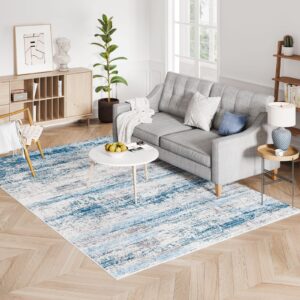 Dripex Abstract Contemporary Area Rugs, Coastal Blue 6x9 Soft Fluffy Rug Non-Shedding Bedroom Carpet for Living Room Kid/Laundry Room Kitchen, Washable Rugs Non-Slip & Sturdy Floor Mats for Home