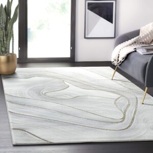 abani grey & gold metallic contemporary ribbon area rug, 5'3"x7'6" (5x8) rugs swirl design neutral non-shed bedroom rug