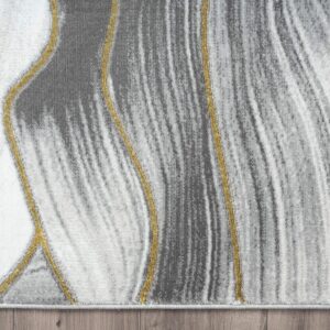 Abani Grey & Gold Metallic Contemporary Ribbon Area Rug, 5'3"x7'6" (5x8) Rugs Swirl Design Neutral Non-Shed Bedroom Rug