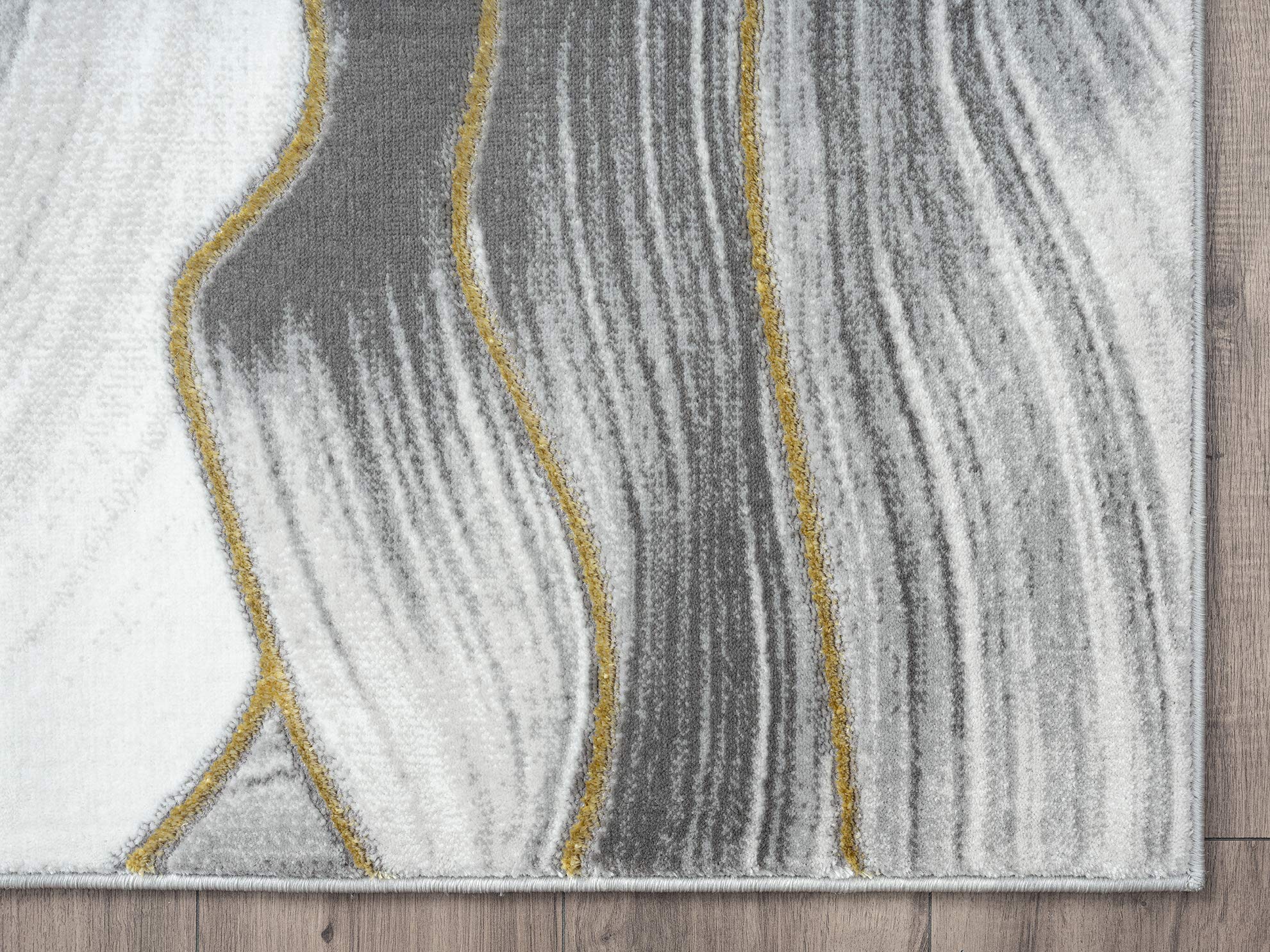 Abani Grey & Gold Metallic Contemporary Ribbon Area Rug, 5'3"x7'6" (5x8) Rugs Swirl Design Neutral Non-Shed Bedroom Rug