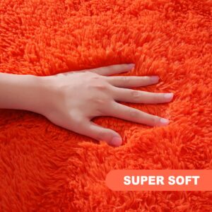 Comeet Super Soft Bedroom Rug Fluffy Carpets, 4 x 6 Feet, Orange Shaggy Area Rug for Living Room Bedroom Baby Room, Non-Slip Indoor Room Carpet for Kids Boys Girls Teen Nursery Dorm Home Decor