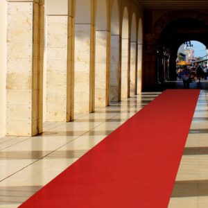 FACULX Red Carpet Runner for Party 80gsm Red Carpet Runner with 2 Piece Carpet Tapefor Wedding Christmas Xmas Thanksgiving Outdoor Accessories, Wedding Party Hallway Prom Rug (Red, 2.6 x 30 Feet)