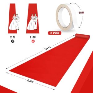 FACULX Red Carpet Runner for Party 80gsm Red Carpet Runner with 2 Piece Carpet Tapefor Wedding Christmas Xmas Thanksgiving Outdoor Accessories, Wedding Party Hallway Prom Rug (Red, 2.6 x 30 Feet)