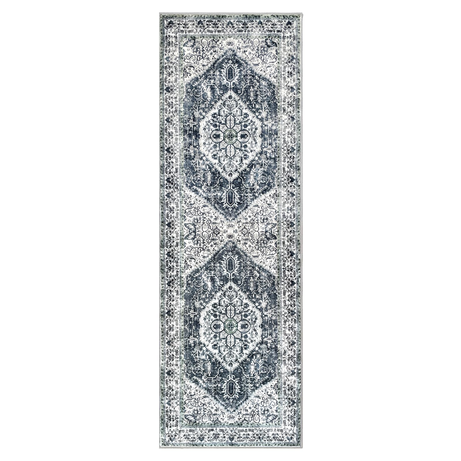 KOZYFLY Runners for Hallways 2x6 Ft Washable Kitchen Runner Rug Boho Runner Rug for Entryway Indoor Grey Oriental Faux Wool Bathroom Runner Rug Floor Carpet Runner for Bedroom Kitchen Hall