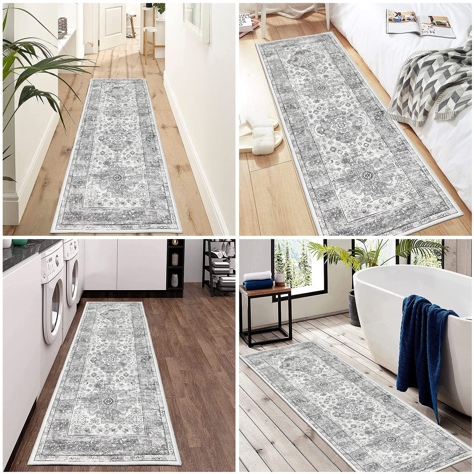 Pauwer Hallway Runner Rug 2'x6', Boho Washable Runner Rugs with Rubber Backing, Non Slip Carpet Runner for Hallways, Farmhouse Rug Runners for Kitchen Laundry Room Entryway Bathroom