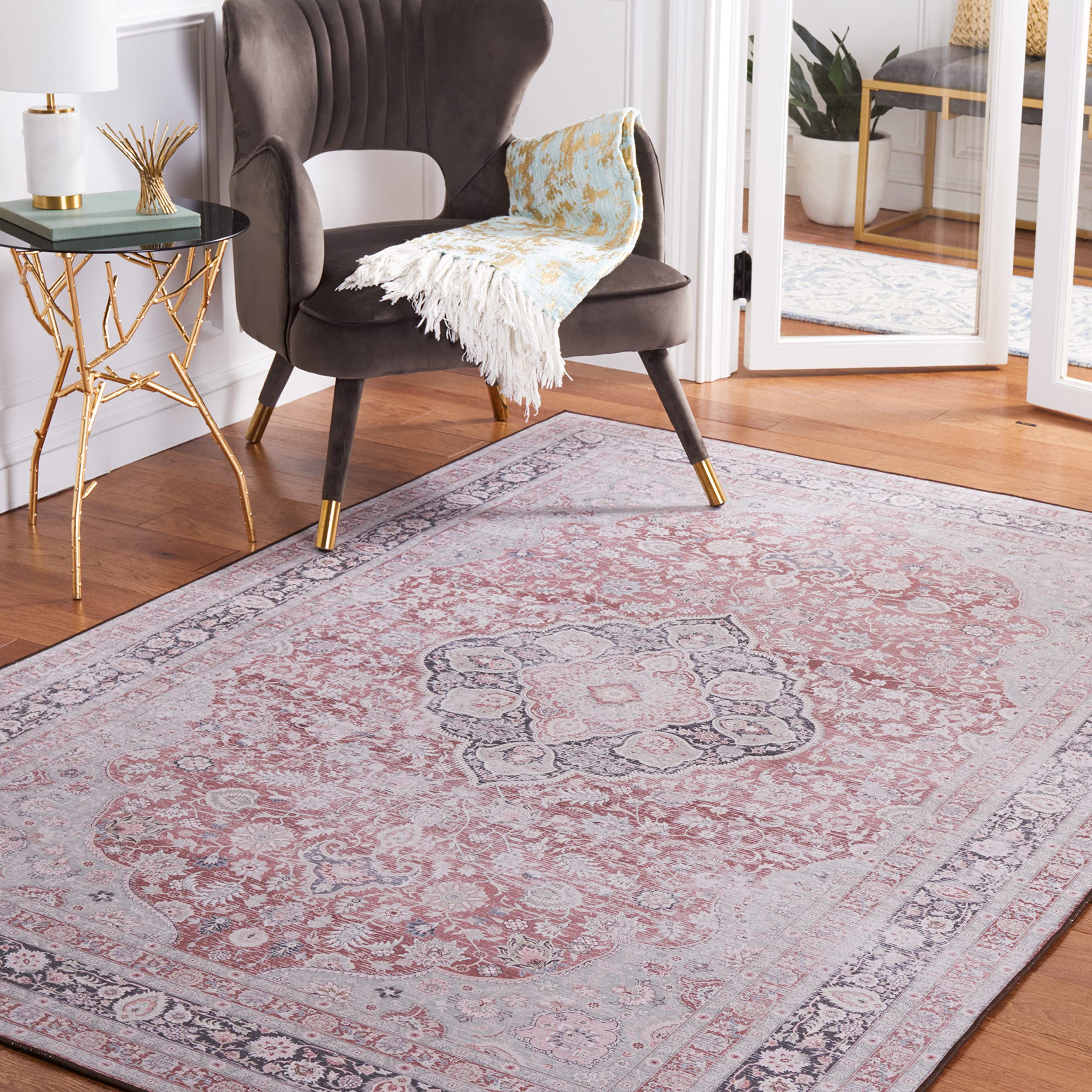 SAFAVIEH Tucson Collection Area Rug - 6' x 9', Rust & Sage, Persian Medallion Design, Non-Shedding Machine Washable & Slip Resistant Ideal for High Traffic Areas in Living Room, Bedroom (TSN191P)