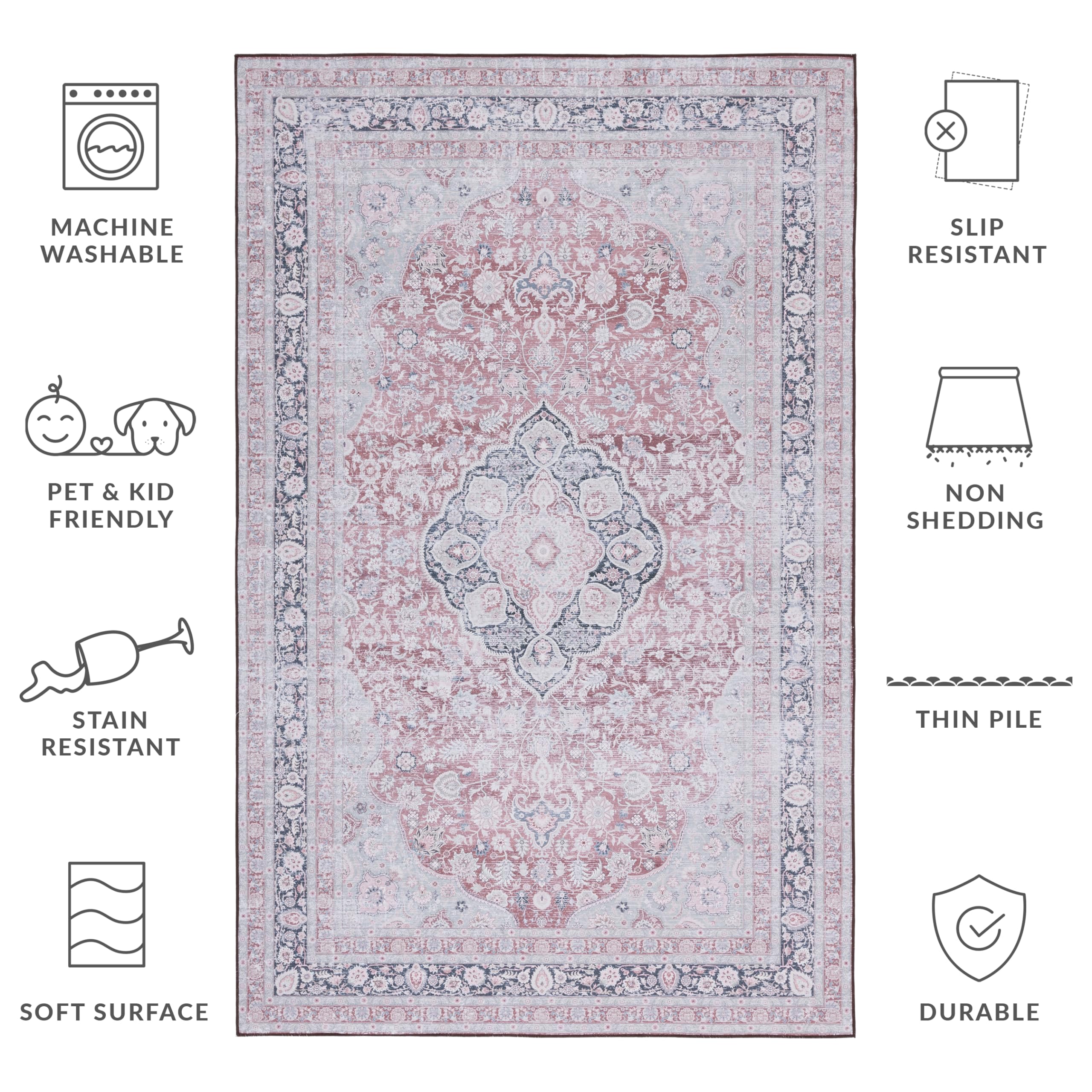 SAFAVIEH Tucson Collection Area Rug - 6' x 9', Rust & Sage, Persian Medallion Design, Non-Shedding Machine Washable & Slip Resistant Ideal for High Traffic Areas in Living Room, Bedroom (TSN191P)