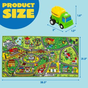 JOYIN Carpet Playmat w/ 12 Cars Pull-Back Vehicle Set for Kids Age 3+, Jumbo Play Room Rug, City Pretend Play