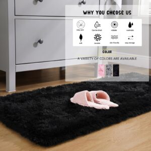 Unirea Fluffy Runner Rug for Bedroom Living Room 2x6 Feet, Black Shag Area Rugs Soft Plush Carpet Thick Long Fur Rug for Hallway Bedside Kids Nursery Girls Room Home Decor Mats