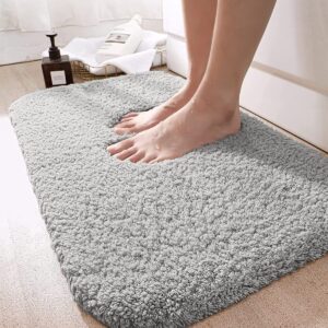 DEXI Bathroom Rug Mat, Extra Soft and Absorbent Bath Rugs, Washable Non-Slip Carpet Mat for Bathroom Floor, Tub, Shower Room, 24"x16", Grey