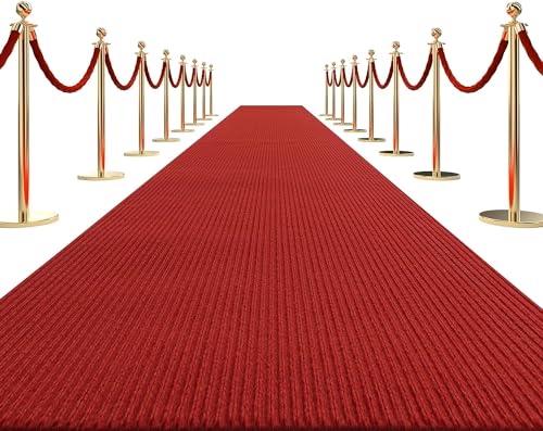 HOMBYS 450 GSM Thickness Red Carpet Runner for Party, Extra Thick & Non-slip Felt Rug Red Aisle Runner Rug for Special Events, Wedding Hollywood Oscars, 2.6 * 30 ft