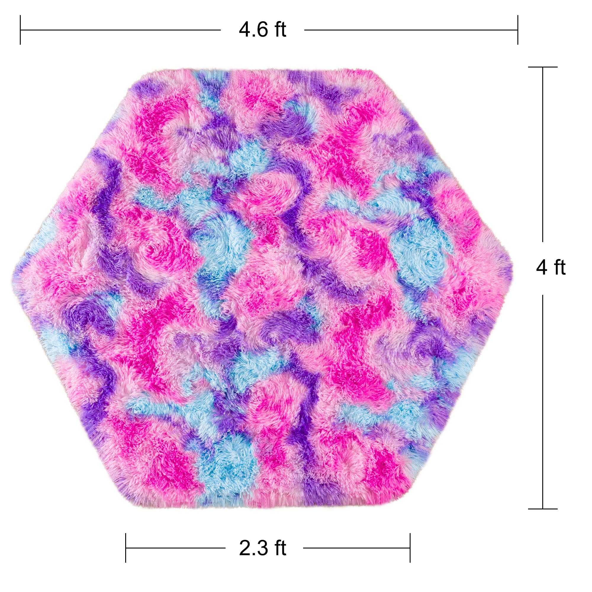 junovo Ultra Soft Hexagon Rug Fluffy Rainbow Nursery Rug for Princess Tent Kids Play Castle, Furry Hexagonal Carpet for Kids Girls Room Playhouse Classroom Dorm Home Decor, 4.6ft Tie-Dye Hot-Pink