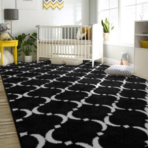 QXKAKA Ultra Soft Shag 5x8 Rug Modern Geometric Area Rug for Living Room Bedroom, Large Indoor Floor Carpet for Teens Girls Kids Nursery Home Decor, Black