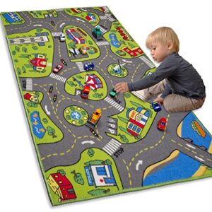 Large Kids Carpet Playmat Rug 52 x 32 with Non-Slip Backing, City Life Play Mat for Playing with Car Toy, Game Area for Baby Toddler Kid Child Educational Learn Road Traffic in Bedroom, Classroom