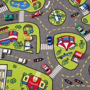 Large Kids Carpet Playmat Rug 52 x 32 with Non-Slip Backing, City Life Play Mat for Playing with Car Toy, Game Area for Baby Toddler Kid Child Educational Learn Road Traffic in Bedroom, Classroom