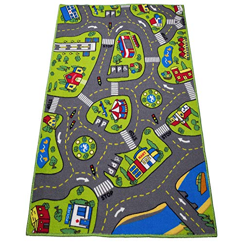 Large Kids Carpet Playmat Rug 52 x 32 with Non-Slip Backing, City Life Play Mat for Playing with Car Toy, Game Area for Baby Toddler Kid Child Educational Learn Road Traffic in Bedroom, Classroom