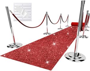 ezlucky glitter red carpet runner for party, 2.46x15 ft, 200 gsm glitter non-woven fabric, hollywood red carpet for event, aisle runner for wedding ceremony, movie theme party decorations