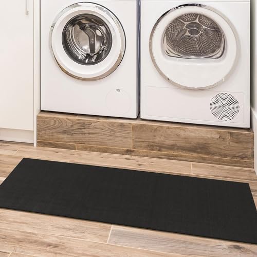 Machine Washable Modern Solid Design Non-Slip Rubberback 2x6 Traditional Runner Rug for Hallway, Kitchen, Bedroom, Living Room, 2'2" x 6', Black