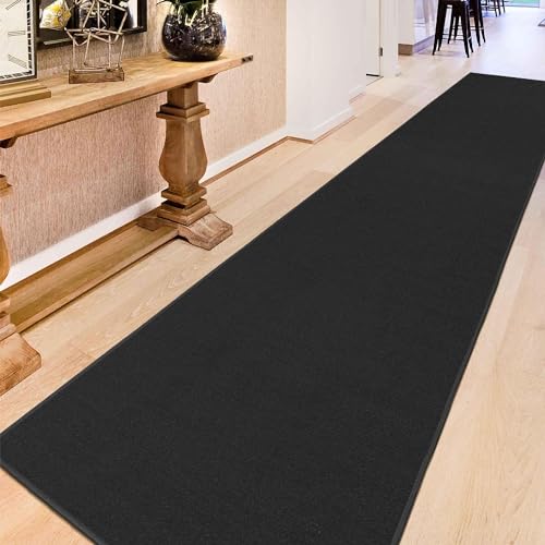 Machine Washable Modern Solid Design Non-Slip Rubberback 2x6 Traditional Runner Rug for Hallway, Kitchen, Bedroom, Living Room, 2'2" x 6', Black