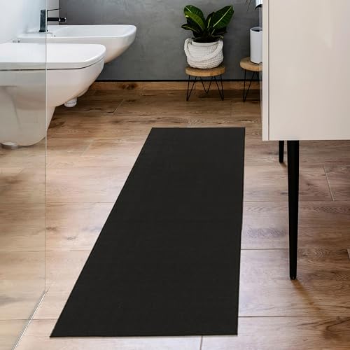 Machine Washable Modern Solid Design Non-Slip Rubberback 2x6 Traditional Runner Rug for Hallway, Kitchen, Bedroom, Living Room, 2'2" x 6', Black